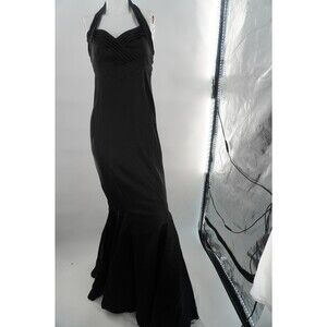Karen Millen England Black Satin Mermaid Maxi Gown Halter Neck OldHollywoodSz 10
